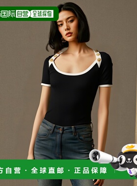 香港直邮BALMAIN 女士衬衫 DF1EF102JH30EEI AW2024 黑色 纽扣短T