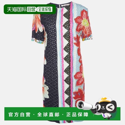 自营Etro Multicolor Floral Print Embroidered Crepe Shift Dre