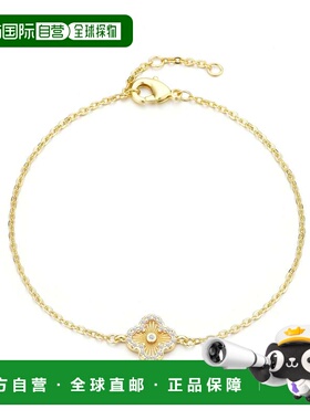 自营adornia14k镀金纽扣三叶草CZ光环手镯-金色 美国奥莱直发