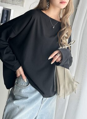 Classical Elf 女士简约优雅宽松船领长袖T恤 ce1050246