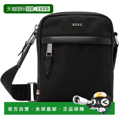 1h可退 香港直邮潮奢 BOSS 波士 男士 黑色 Leather-Trimmed Repo