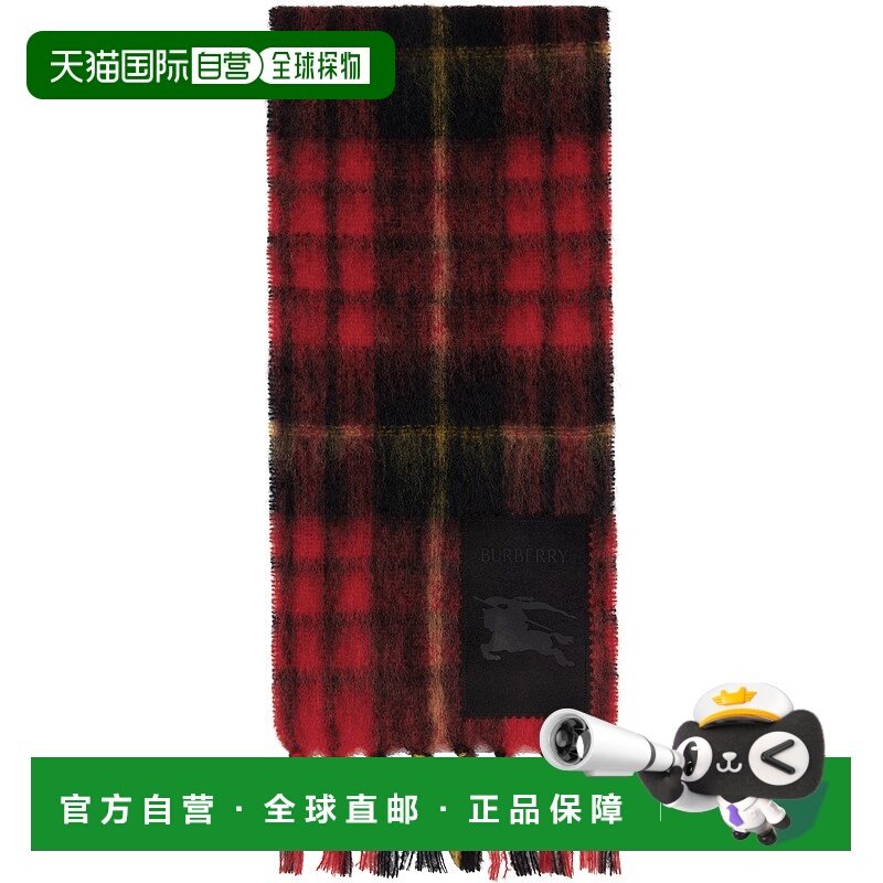 香港直邮潮奢 Burberry 巴宝莉 女士 红色 Check Mohair Wool 围