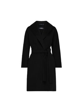 MaxMara麦丝玛拉 MESSI女款黑色紫色中长款翻领系带纯羊毛大衣