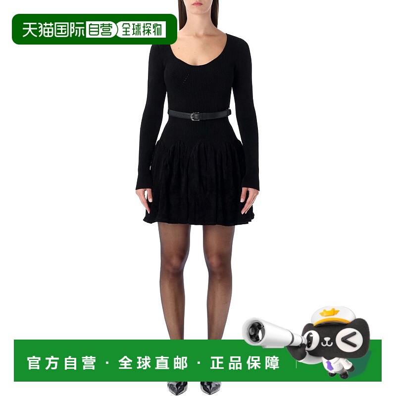 1h可退 香港直邮Self-Portrait 女士 黑色绳绒织针织连衣裙 AW250