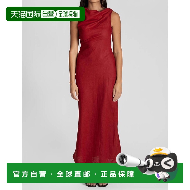 自营faithfull the brand深红色女式Suis Midi连衣裙-深红色 美国