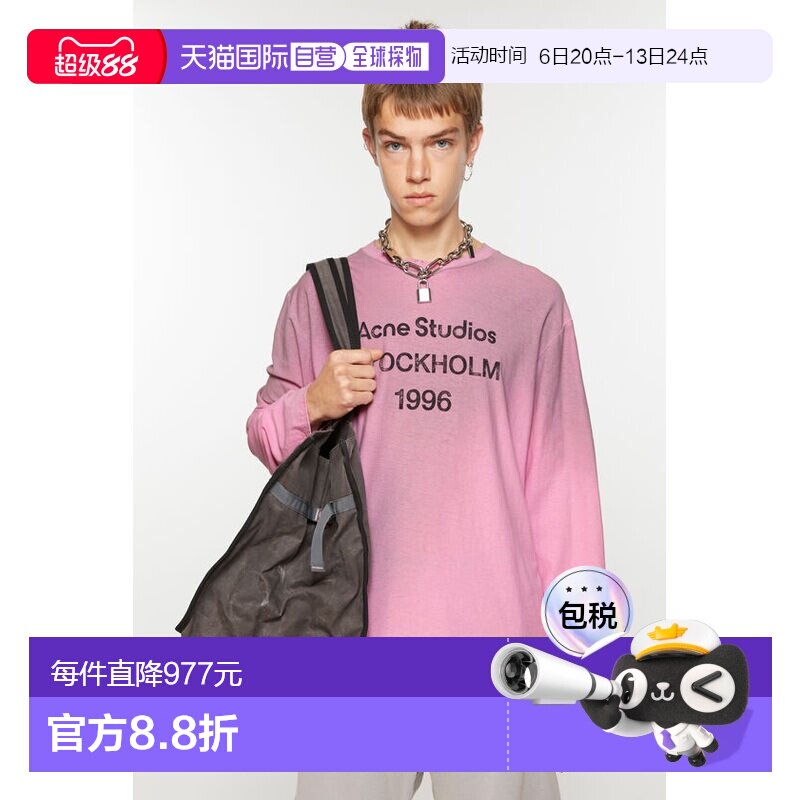 欧洲直邮ACNE艾克妮复古1966字母印花款式长袖T恤男女同款图片