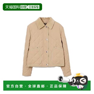 自营欧洲直邮Burberry 女士褐色涤纶纯色单排扣侧贴袋翻领 博柏利