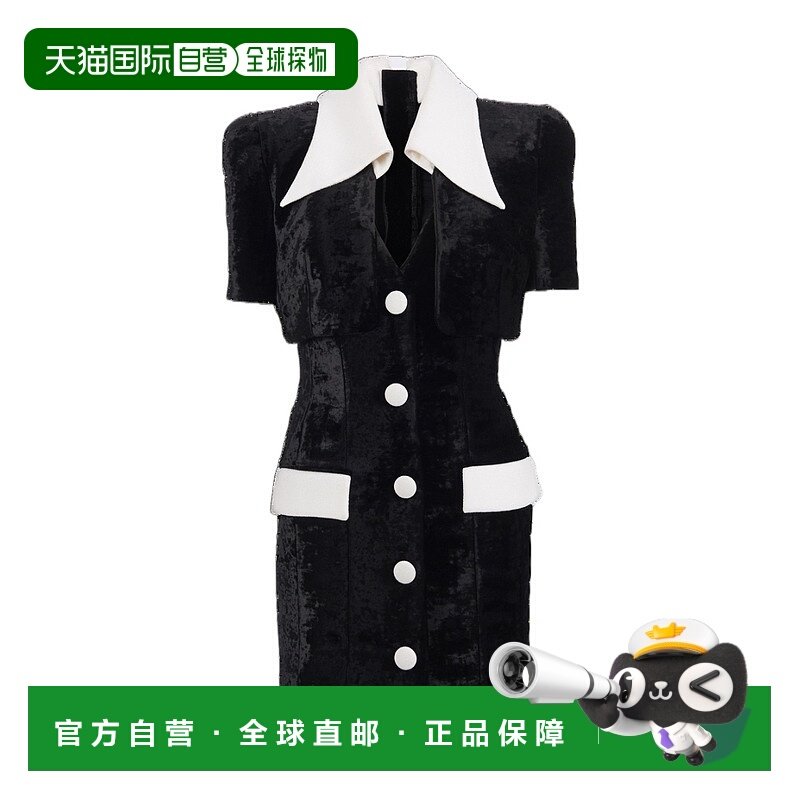 香港直邮Balmain 天鹅绒短袖连衣裙 BF0R7170JD14