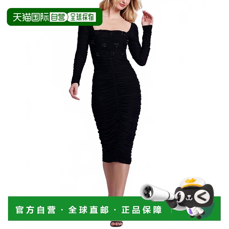 自营patbo黑色手工串珠弹力薄纱迷笛裙 美国奥莱直发