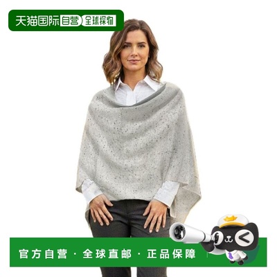 自营in2Cashmere Poncho with Textured Border - speckled lt gr