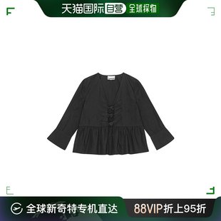 女士 香港直邮潮奢 甘尼 系带荷叶边罩衫 GANNI F9001