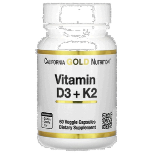 香港直邮California Gold Nutrition,维生素 D3 + K2,60 粒素食