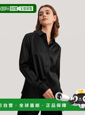 自营lilysilkLong Sleeves Collared  Silk Blouse - black 美国