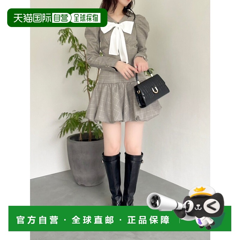 1h可退 日本直邮dazzlin 女装 巴尔顿格纹迷你连衣裙 蝙蝠袖设计