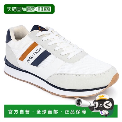 自营 Nautica 男式徽标系带运动鞋 - 亮白色冻粉色 美国奥莱直发