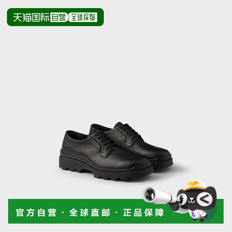 自营欧洲直邮Prada普拉达 男士黑色小牛皮系带开合皮鞋