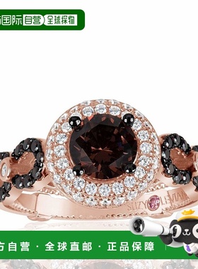 自营 Suzy Levian Bridal 纯银棕色和白色立方氧化锆订婚戒指 -