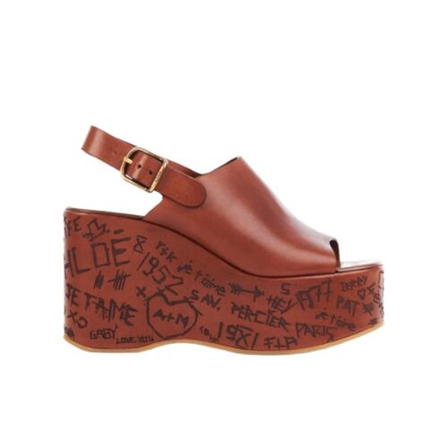 CHLOÉ 女士休闲鞋 C25U10GLU27T SS2025 棕色 露趾坡跟凉鞋