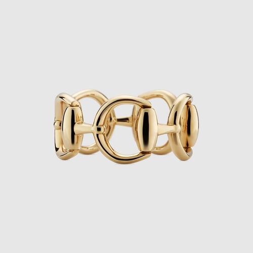 Gucci/古驰 Horsebit系列女士金色18K黄金马衔扣宽版戒指