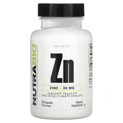 香港直邮Nutrabio Labs,Zn，锌，30 毫克，120 粒胶囊甘氨酸