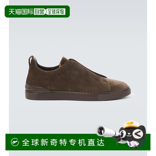 香港直邮潮奢 杰尼亚 1h可退 Zegna 男士 三条带缝线绒面革运动鞋