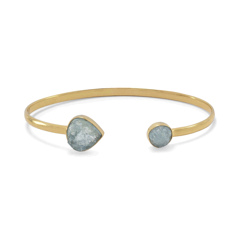 自营liv oliver18k 金梨形海蓝宝石和圆形开口手镯 - 金 美国奥莱