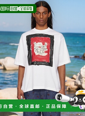1h可退 香港直邮Marni 玛尼 男士 白色 Fawn Print Cotton T 恤 H