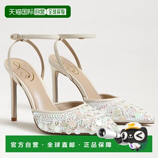 Sam 美国6码 Edelman Pump女式 象牙色亮片脚踝带细高跟 Avril 自营