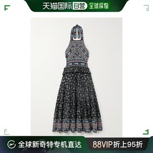 女士 香港直邮潮奢 海洋 Everly SEA 荷叶边刺绣印花棉质挂脖中长