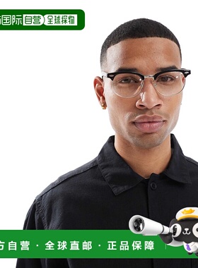 1h可退 香港直邮ASOS 男士 设计复古透明镜片太阳眼镜(黑色)