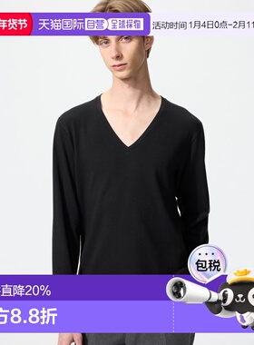 日潮跑腿UNIQLO优衣库 保暖 Heattech 棉质 V 领 T 恤/3/4 袖 479