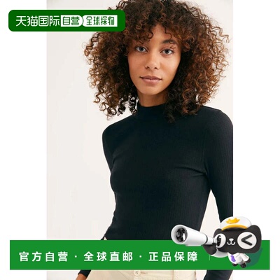 自营Women's Free People Rickie T-Shirt Black Stretch Long Sl