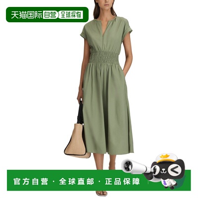 自营Reiss Lena Ruched Waist Midi Dress - green 美国奥莱直发