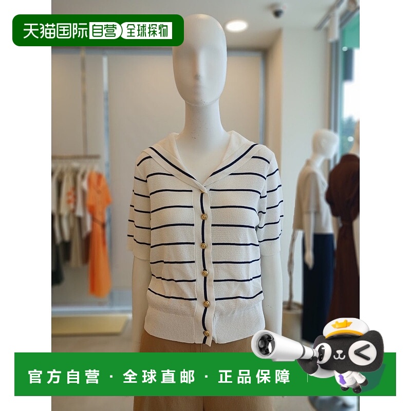 韩国直邮THE IZZAT [女式纽扣点水手领条纹开衫（IR5M1CD841）