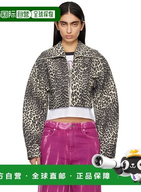 1h可退 香港直邮潮奢 GANNI 甘尼 女士 灰色 Leopard Curve Sleev