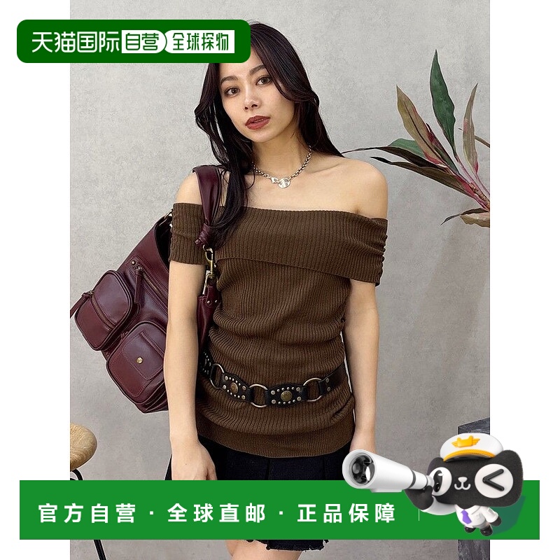1h可退 日本直邮EVRIS 女装 宽松半露肩针织短袖 针织衫 夏季显瘦