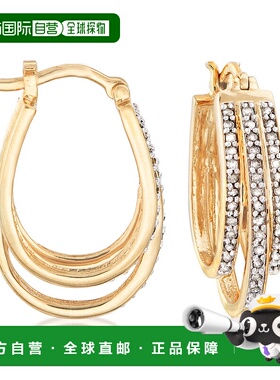 自营 Ross-Simons 18 克拉金 3 排钻石耳环 - 白色 美国奥莱直发