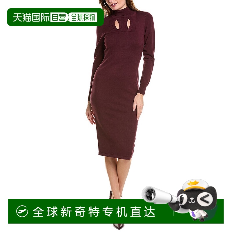 自营 Elie Tahari 几何锁孔毛衣裙 - 红色 美国奥莱直发