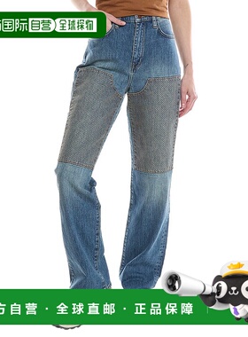 自营 TRIARCHY 女士 Triarchy 经典靛蓝刺绣高腰直筒牛仔裤 - 蓝