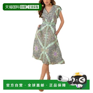 自营Hale Bob Priscilla Linen Midi Dress - blue 美国奥莱直发