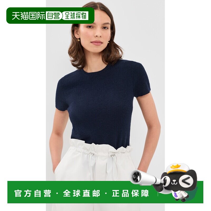 1h可退 美国直邮VINCE 女士 织物短袖水手领套头衫上衣 blue蓝色