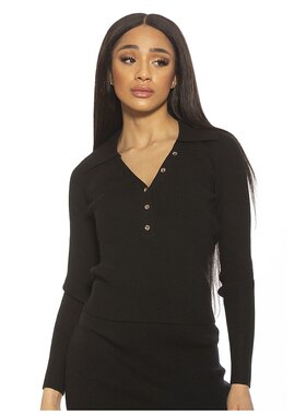 alexia admor【美国奥莱】直发 Ribbed Polo Top burgundy