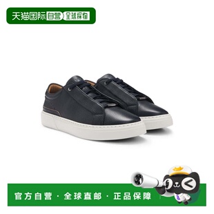 自营bossGary trainers in grained leather - dark blue 美国奥