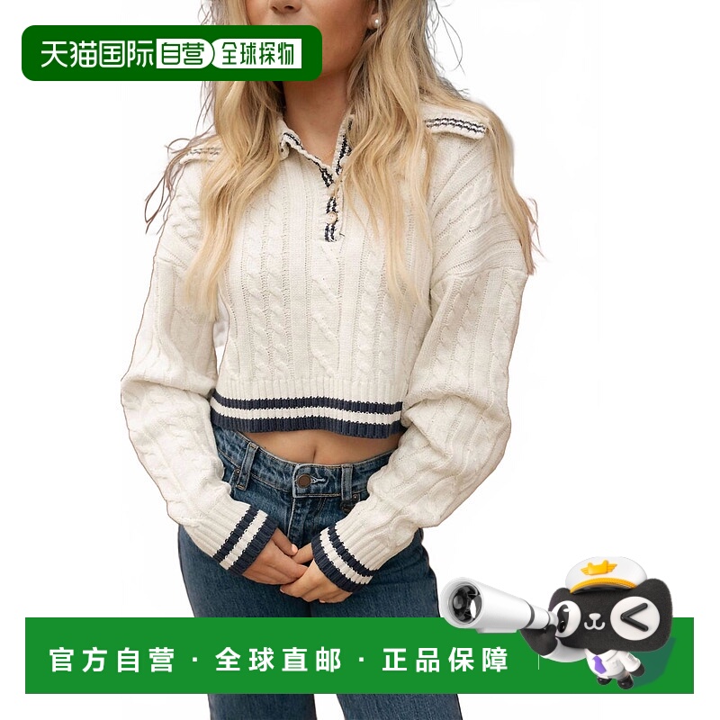 自营mableLapel Collar Crop Sweater In White - white 美国奥莱