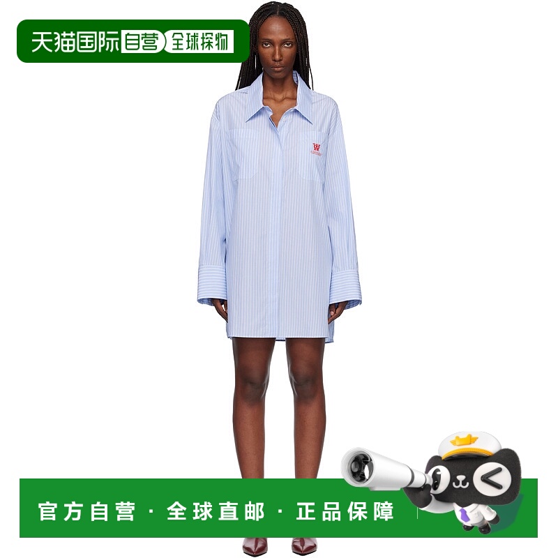 1h可退 香港直邮潮奢 off-white 女士 蓝色 Striped Poplin 连衣