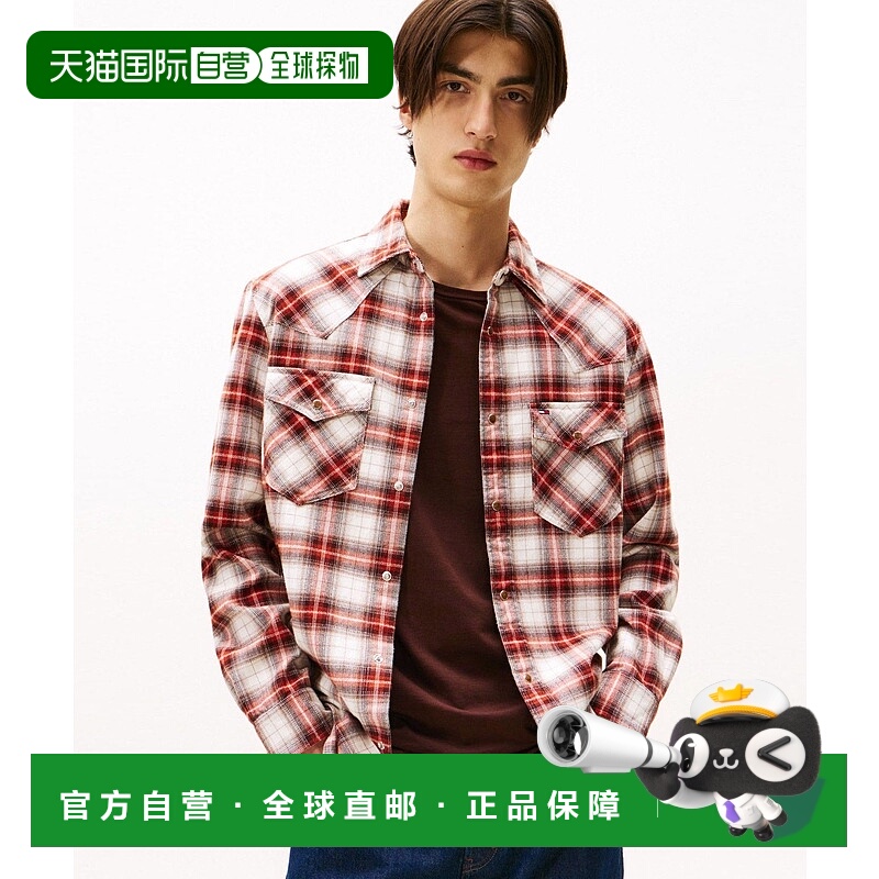 1h可退 日本直邮TOMMY JEANS男装全棉法兰绒格纹衬衫 宽松半开襟
