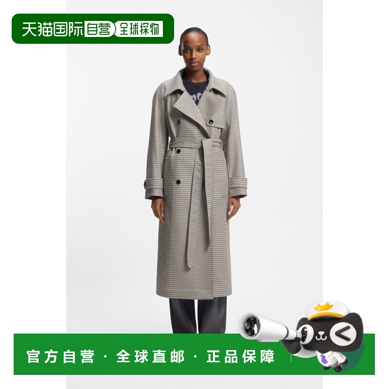 自营欧洲直邮Hugo Boss 女士多色棉腰带束合翻领风衣