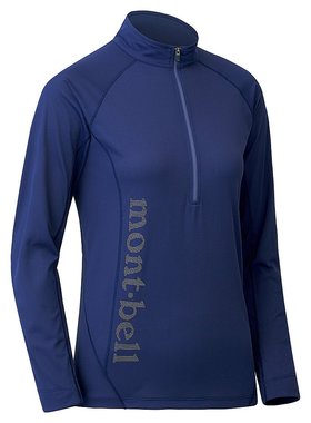 日潮跑腿Montbell蒙贝欧女长袖衬衫蓝色简约复古小众潮流1114455