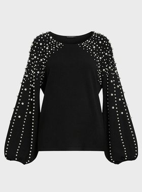 美国直邮Marina Rinaldi Nelson 珠光装饰宽松套头衫 女装毛衣