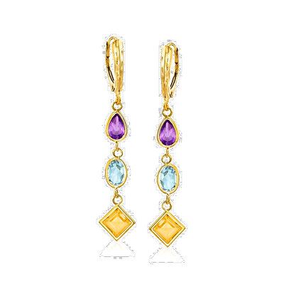 自营 Ross-Simons 14 克拉黄金多石吊式耳环 - 多 美国奥莱直发